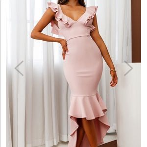 Selfie Leslie Pink Pearl Hi Low Ruffle Dress